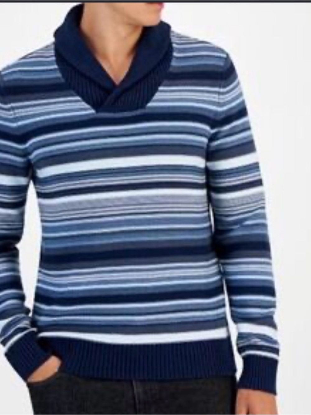 Sun + Stone Mens Sweater Deacon Striped Rugby Shawl Collar Blue Cotton Size XXL